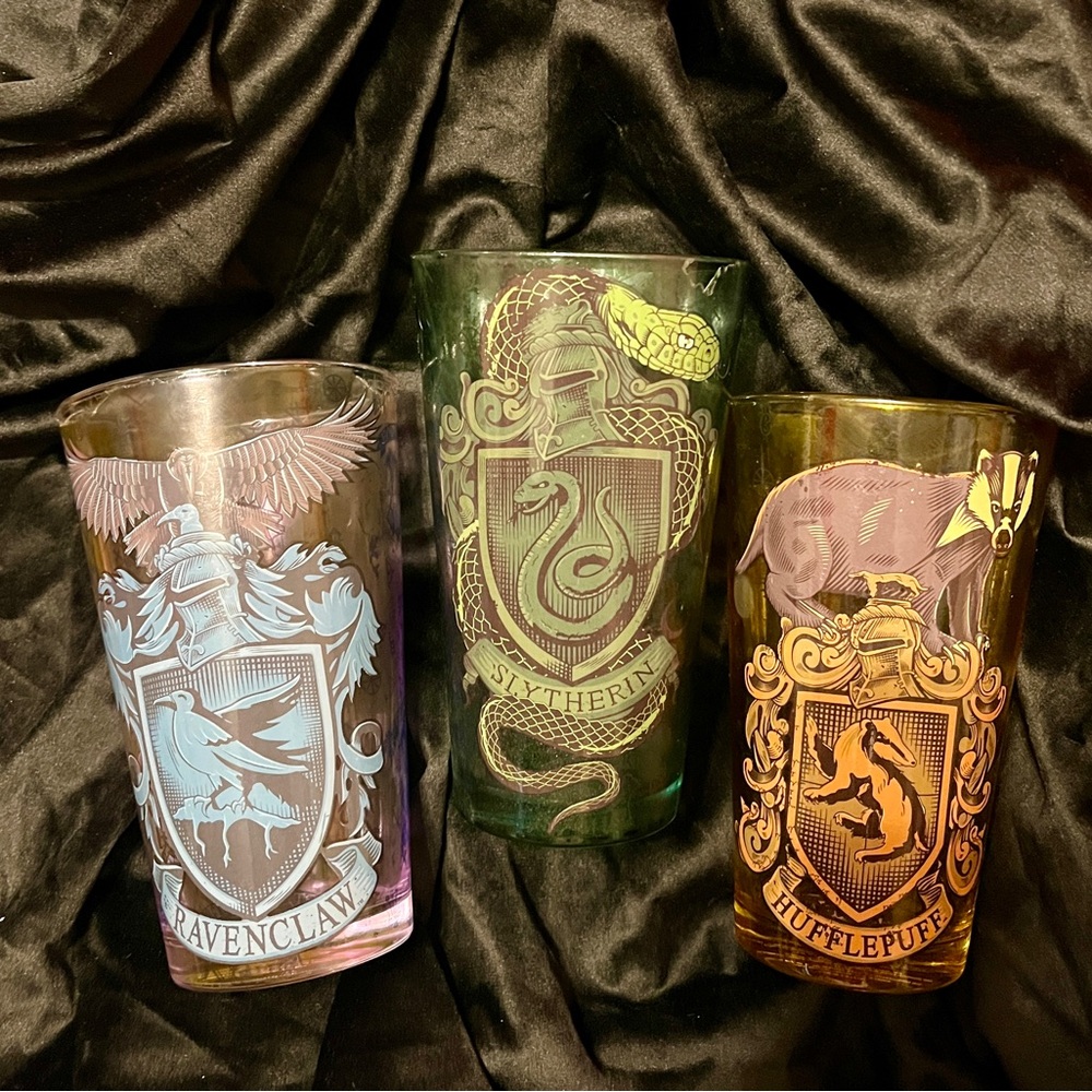Hogwarts House Crest Glass Set - Green, Gold, and Brown